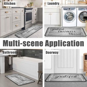 2Pcs Thankful Kitchen Rugs Set of 2 Grey Floor Mats for Cooking Non Slip Waterproof Standing Kitchen Runner Mats 17”x30”+17”x47”