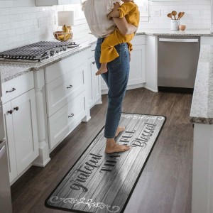 2Pcs Thankful Kitchen Rugs Set of 2 Grey Floor Mats for Cooking Non Slip Waterproof Standing Kitchen Runner Mats 17”x30”+17”x47”