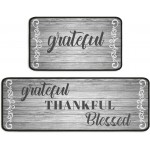 2Pcs Thankful Kitchen Rugs Set of 2 Grey Floor Mats for Cooking Non Slip Waterproof Standing Kitchen Runner Mats 17”x30”+17”x47”