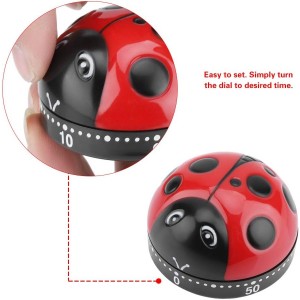 Ladybug Kitchen Timers, Cute Cooking Timer Baking Clock 60 Minute Mechanical Manual Clockwork Alarm No Battery Required for Classroom Bathroom Reading Sports Baking Gifts Game Exercise Office
