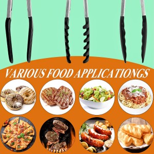 HST Tongs for Cooking with Silicone Tips(3 Pack), Non Stick Kitchen Tongs with Silicone Tip for Cooking BBQ Baking (9