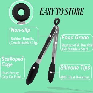 HST Tongs for Cooking with Silicone Tips(3 Pack), Non Stick Kitchen Tongs with Silicone Tip for Cooking BBQ Baking (9