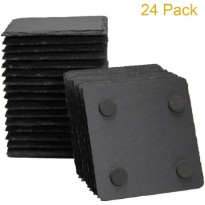 MONKEY SUN 24 Pack 4 x 4 Inch Gorgeous Black Slate Stone Coasters Bulk Square Coaster for Laser Engraving,Painting,Drink Bar Kitchen Home,DIY Handmade Natural Rough Edge,Set of 24