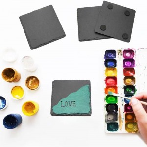 MONKEY SUN 24 Pack 4 x 4 Inch Gorgeous Black Slate Stone Coasters Bulk Square Coaster for Laser Engraving,Painting,Drink Bar Kitchen Home,DIY Handmade Natural Rough Edge,Set of 24