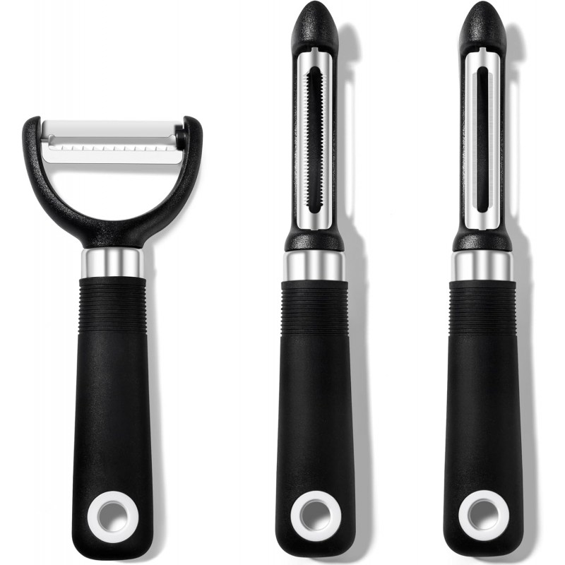 Rainspire 3-Piece Peeler Set, Premium Swivel Vegetable Peeler, Kitchen Gadgets Apple Peeler Potato Peeler Veggie Peeler Fruit Peeler, Dishwasher Safe Kitchen Accessories, Black