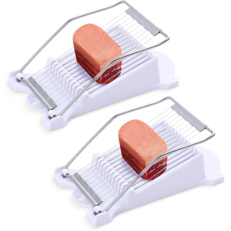 2 Pack Luncheon Meat Slicer, Egg Slicers,Strawberry Slicer,Stainless Steel Wire, Cuts 10 Slices for Eggs, Hams, Avocados, Bananas, Onions, Soft Food and Fruits (White)