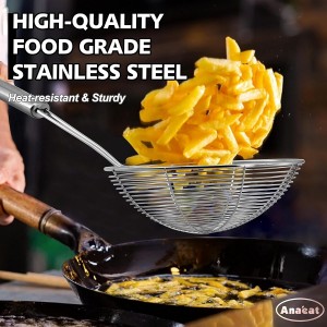 Anaeat Stainless Steel Spider Skimmer, Set of 3 Professional Kitchen Pasta Strainer Spoon with Long Handle - Asian Strainer Ladle Wire Skimmer Spoons for Cooking and Frying (4.5