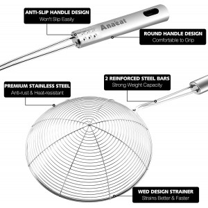 Anaeat Stainless Steel Spider Skimmer, Set of 3 Professional Kitchen Pasta Strainer Spoon with Long Handle - Asian Strainer Ladle Wire Skimmer Spoons for Cooking and Frying (4.5