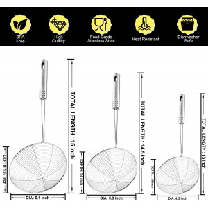 Anaeat Stainless Steel Spider Skimmer, Set of 3 Professional Kitchen Pasta Strainer Spoon with Long Handle - Asian Strainer Ladle Wire Skimmer Spoons for Cooking and Frying (4.5