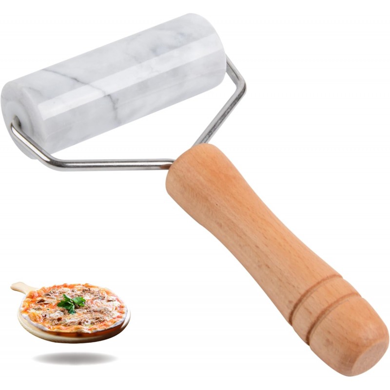 Tianman Small Marble Rolling Pin Pizza Roller, Marble Dough Roller Non-Stick T-Type, For Cake Baking Tortilla Fudge Pizza Cookies and Other Kitchen Baking Cooking (Type 2 White).