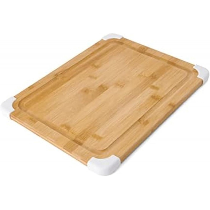 Nonslip Bamboo Cutting Board with Juice Groove, 11x14 Inch, White
