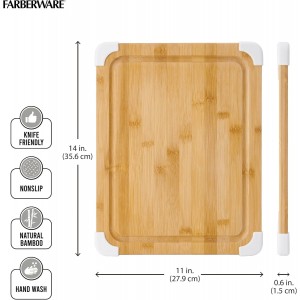Nonslip Bamboo Cutting Board with Juice Groove, 11x14 Inch, White