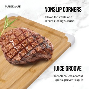 Nonslip Bamboo Cutting Board with Juice Groove, 11x14 Inch, White