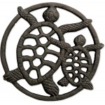 GASARÉ, Cast Iron Trivet for Hot Dishes, Pots, and Pans, Metal Trivet, 2 Turtle Design, Rubber Feet Caps, Ring Hanger, 8.75 Inches, Brown, 1 Unit