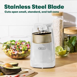 bella Electric Can Opener and Knife Sharpener, Removable Cutting Lever, Cord Storage, Stainless Steel Blade, White