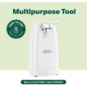 bella Electric Can Opener and Knife Sharpener, Removable Cutting Lever, Cord Storage, Stainless Steel Blade, White