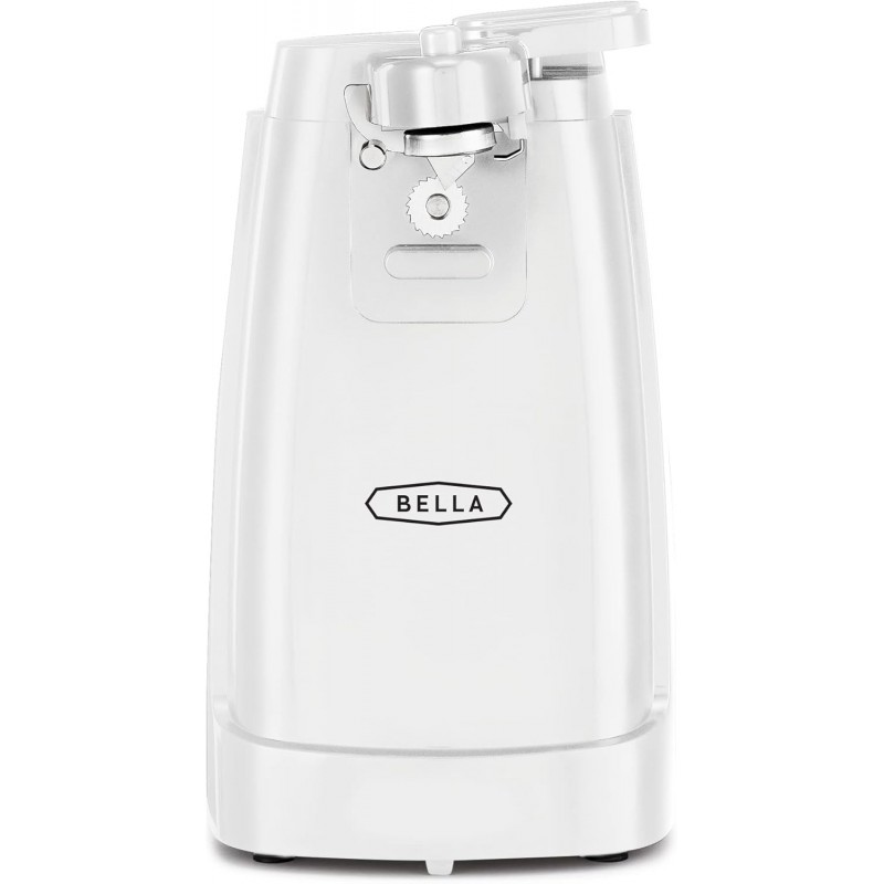bella Electric Can Opener and Knife Sharpener, Removable Cutting Lever, Cord Storage, Stainless Steel Blade, White