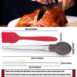 Turkey Baster Food Grade Quality Bulb comes with 1 bigger size Basting Brush and 1 Cleaning Brush, for Cooking Basting with Detachable Round Bulb -Butter Drippings, Glazes, Roasting Juices for Poultry