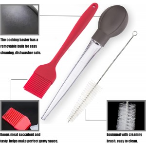 Turkey Baster Food Grade Quality Bulb comes with 1 bigger size Basting Brush and 1 Cleaning Brush, for Cooking Basting with Detachable Round Bulb -Butter Drippings, Glazes, Roasting Juices for Poultry