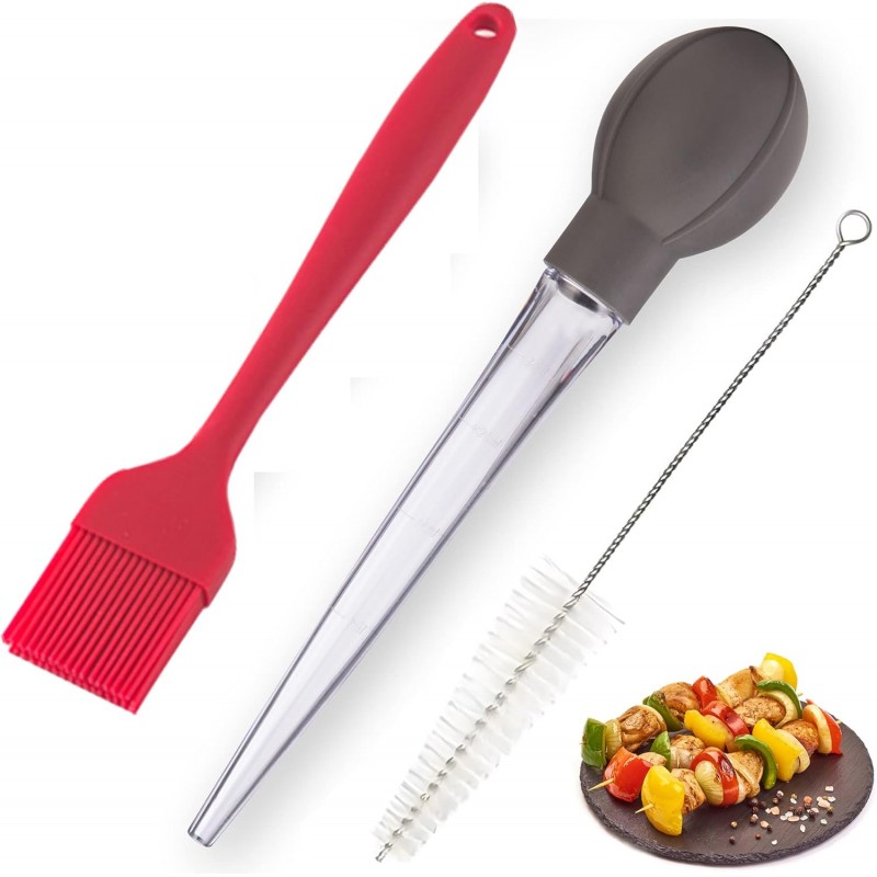 Turkey Baster Food Grade Quality Bulb comes with 1 bigger size Basting Brush and 1 Cleaning Brush, for Cooking Basting with Detachable Round Bulb -Butter Drippings, Glazes, Roasting Juices for Poultry