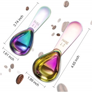 Stainless steel coffee scoop 2-piece set (1 tbsp, 2 tbsp) durable Tablespoon, ergonomic measuring spoon, Suitable for small and large jars，short-handled spoon (colored)
