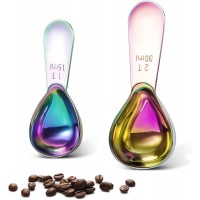 Stainless steel coffee scoop 2-piece set (1 tbsp, 2 tbsp) durable Tablespoon, ergonomic measuring spoon, Suitable for small and large jars，short-handled spoon (colored)