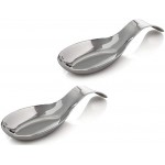 Premium Grade Stainless Steel Spoon Rest with long handle, for Kitchen Counter Cooking Utensils Rest, Holding Messy Spatula & Ladle, Holder for Stove Top, Dishwasher Safe - Pack of 2