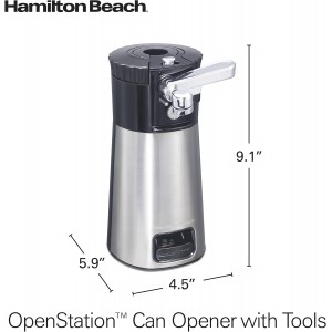Hamilton Beach OpenStation Electric Automatic Can Opener for Kitchen with Multi Tool and Bottle and Jar Opening Tools, Auto Shutoff, Cord Storage, and Sure Cut Technology, Stainless Steel (76382)