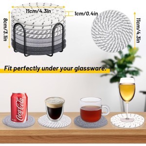 Mckanti 8 Pcs Drink Coasters with Holder, 4 Colors Absorbent Coasters, Minimalist Cotton Woven Coaster Set for Living Room Decor, Tabletop Protection Suitable for Kinds of Cups, 4.3 Inches