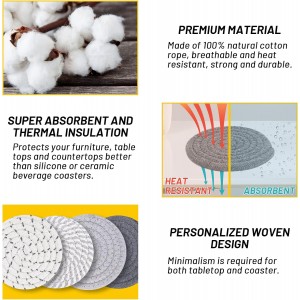 Mckanti 8 Pcs Drink Coasters with Holder, 4 Colors Absorbent Coasters, Minimalist Cotton Woven Coaster Set for Living Room Decor, Tabletop Protection Suitable for Kinds of Cups, 4.3 Inches