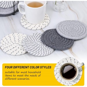 Mckanti 8 Pcs Drink Coasters with Holder, 4 Colors Absorbent Coasters, Minimalist Cotton Woven Coaster Set for Living Room Decor, Tabletop Protection Suitable for Kinds of Cups, 4.3 Inches