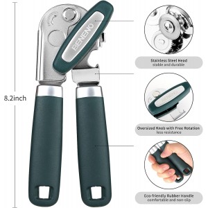 Beneno Heavy Duty Hand Can Opener Manual with Magnet, Durable Sharp Carbon Steel Blade Smooth Cutting, Big Effort-Saving Knob & Soft Grip Handle, Multifunctional Kitchen Tool with Bottle Opener, Green