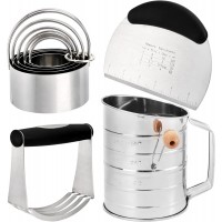 Tosnail Pastry Cutter, Dough Blender, 3 Cup Flour Sifter and Biscuit Cutter, 8 Pieces Stainless Steel Professional Dough Tools for Baking Cookies and Donuts