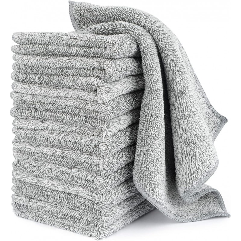 HAOBAOBEI Kitchen Cloth Dish Towels (12 Pack), Premium Dishcloths, Super Absorbent Microfiber Cleaning Cloth, Nonstick Oil Washable Fast Drying Dish Rags for Washing Dishes (Grey)