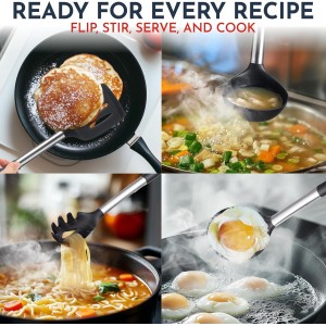 Silicone Kitchen Utensils Set 34 Pieces 450 °F Heat Resistant - Black Cooking Utensils-Set for Nonstick Cookware - Silicone Spatulas Set, Stainless Steel Handle & Other Kitchen accessories