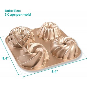 Baker's Secret Nonstick Fluted Cake Pan, Heavy Duty Die Cast Aluminum Fluted Cake Baking Pans, 2 Layers Non-stick Coating For Easy Release - The Cast Aluminum Collection (4mini Loves)