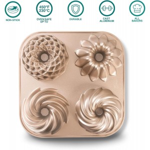 Baker's Secret Nonstick Fluted Cake Pan, Heavy Duty Die Cast Aluminum Fluted Cake Baking Pans, 2 Layers Non-stick Coating For Easy Release - The Cast Aluminum Collection (4mini Loves)