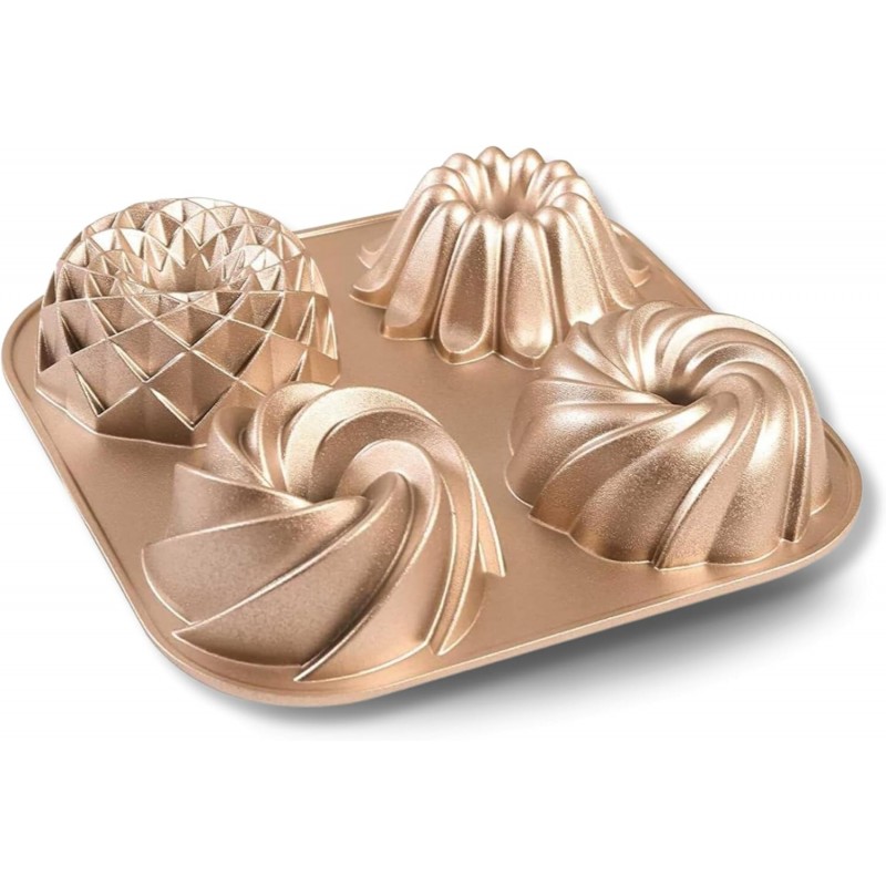 Baker's Secret Nonstick Fluted Cake Pan, Heavy Duty Die Cast Aluminum Fluted Cake Baking Pans, 2 Layers Non-stick Coating For Easy Release - The Cast Aluminum Collection (4mini Loves)