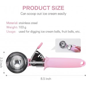 Ice Cream Scoop, Cookie Fruit Scoop with Comfort Grip Handle, Stainless Steel Ice Cream Scoop with Trigger Lever(8.46 Inch)