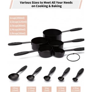 Joyhill Measuring Cups and Spoons Set of 10 Piece, Stainless Steel Measuring Cups with Soft Touch Silicone Handles, Nesting Metal Measuring Cup for Dry & Liquid Ingredients, Cooking & Baking (Black)
