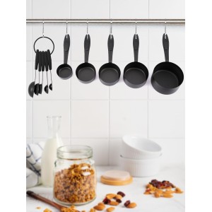 Joyhill Measuring Cups and Spoons Set of 10 Piece, Stainless Steel Measuring Cups with Soft Touch Silicone Handles, Nesting Metal Measuring Cup for Dry & Liquid Ingredients, Cooking & Baking (Black)