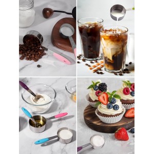 Joyhill Stainless Steel Measuring Cups and Spoons Set of 10 Piece, Nesting Metal Measuring Cups Set with Soft Touch Silicone Handles for Dry and Liquid Ingredients, Cooking & Baking (Black)