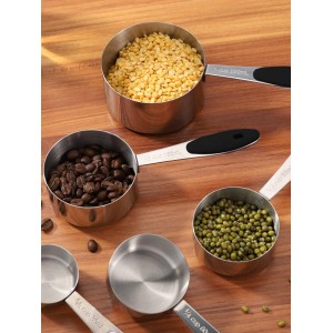 Joyhill Stainless Steel Measuring Cups and Spoons Set of 10 Piece, Nesting Metal Measuring Cups Set with Soft Touch Silicone Handles for Dry and Liquid Ingredients, Cooking & Baking (Black)