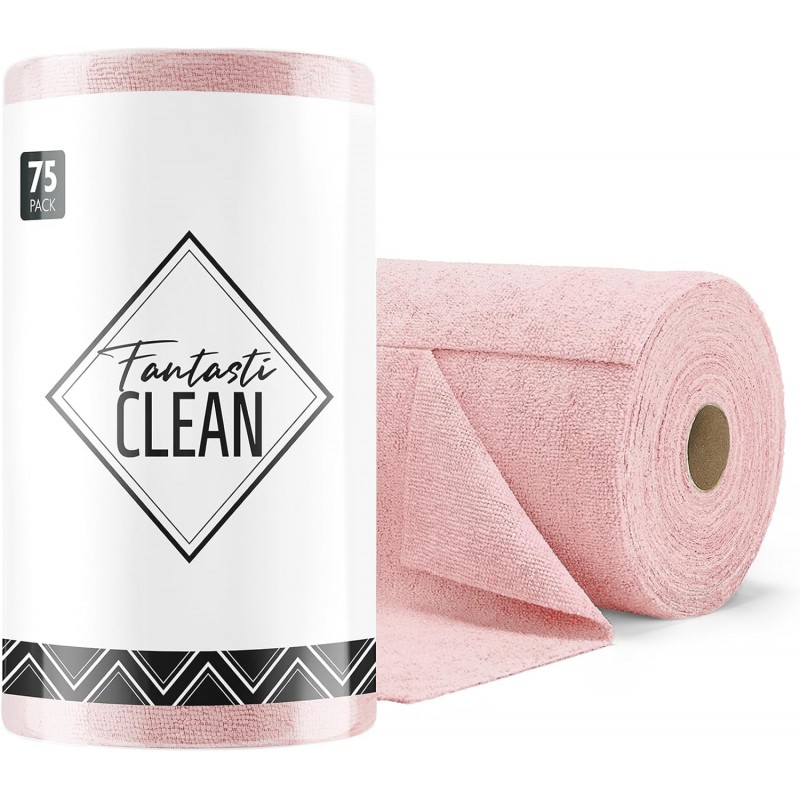 Fantasticlean Microfiber Cleaning Cloth Roll -75 Pack, Tear Away Microfiber Towels, 12