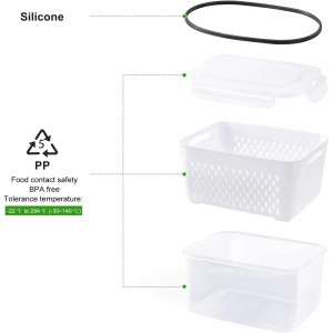 5 PCS Large Fruit Containers for Fridge - Leakproof Food Storage Containers with Removable Colander - Dishwasher & microwave safe Produce Containers Keep Fruits, Vegetables, Berry, Meat Fresh longer