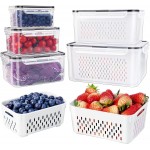 5 PCS Large Fruit Containers for Fridge - Leakproof Food Storage Containers with Removable Colander - Dishwasher & microwave safe Produce Containers Keep Fruits, Vegetables, Berry, Meat Fresh longer