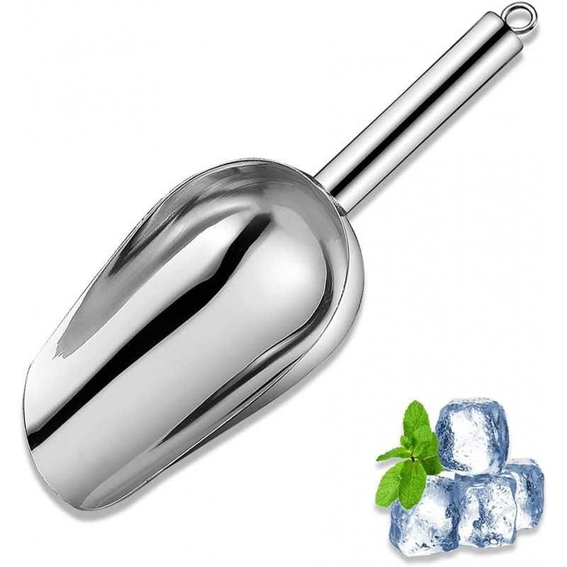 Metal Ice Scoop 6 Oz，Kitchen Ice Scooper for Ice Maker, Small Food Scoops for Bar Party Wedding Pet Dog Food, Stainless Steel Silver