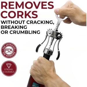 Premium Wine Opener, Wing Corkscrew - Made w/Heavy Duty Stainless Steel Screw & Zinc Alloy Body - Perfect Corkscrew to Open Wine & Beer Bottles - Great Bootle Opener For Bartenders, Restaurants & Home