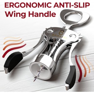 Premium Wine Opener, Wing Corkscrew - Made w/Heavy Duty Stainless Steel Screw & Zinc Alloy Body - Perfect Corkscrew to Open Wine & Beer Bottles - Great Bootle Opener For Bartenders, Restaurants & Home