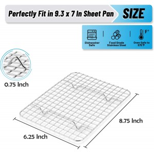 TeamFar Mini Cooling Rack Set of 2, Stainless Steel 8.75’’ x 6.25’’ Toaster Oven Grid Rack for Baking Roasting Broiling Grilling, Bakeable Rack for Cookies, Non-Toxic & Heavy Duty, Dishwasher Safe